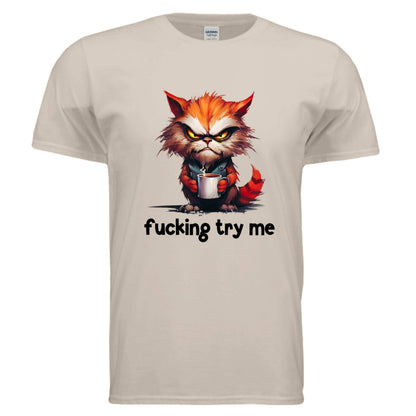 Try Me Cat Coffee Tee - Funny Sarcastic T-Shirt - Purrfect Pet Haven