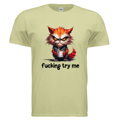 Try Me Cat Coffee Tee - Funny Sarcastic T-Shirt - Purrfect Pet Haven