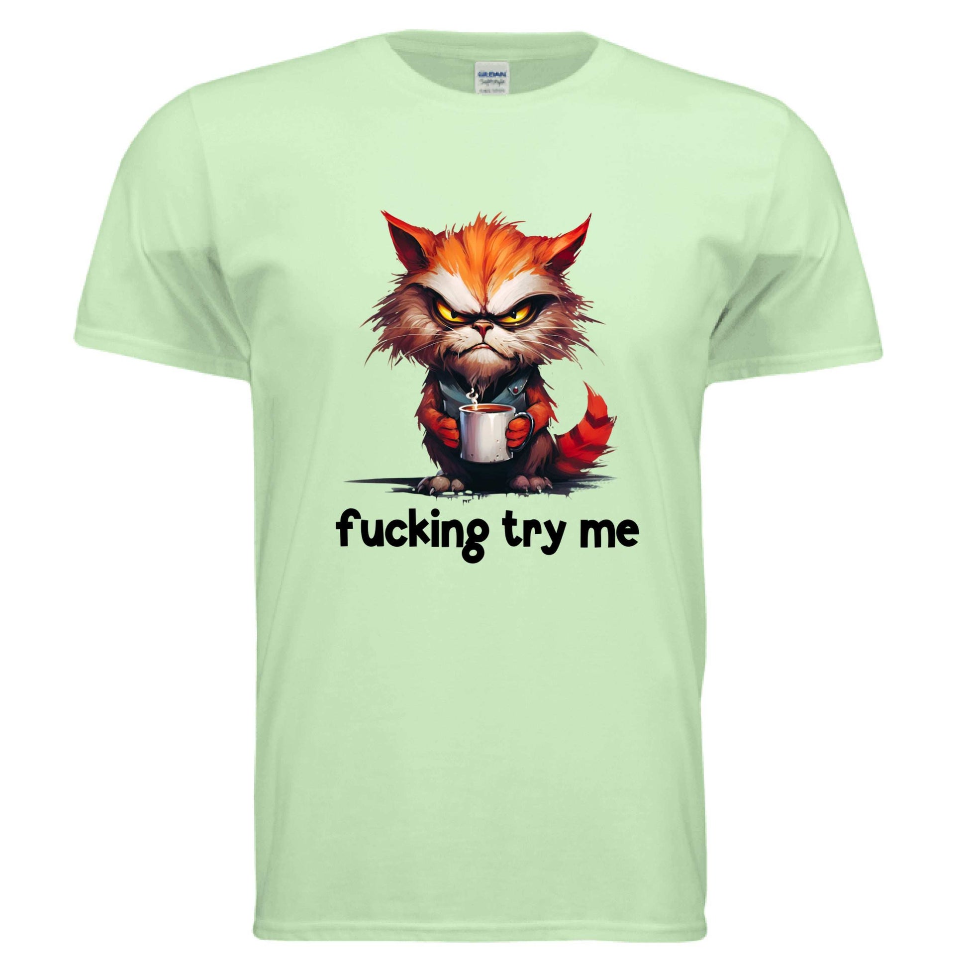 Try Me Cat Coffee Tee - Funny Sarcastic T-Shirt - Purrfect Pet Haven