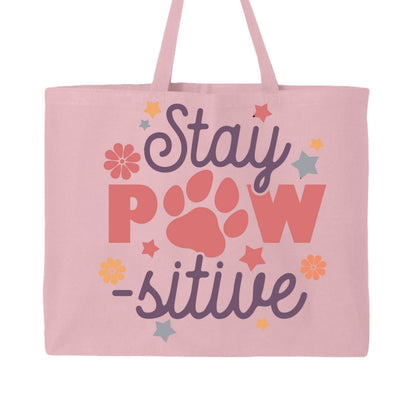 Stay Pawsitive Tote Bag with Paw Prints for Pet Lovers - Purrfect Pet Haven