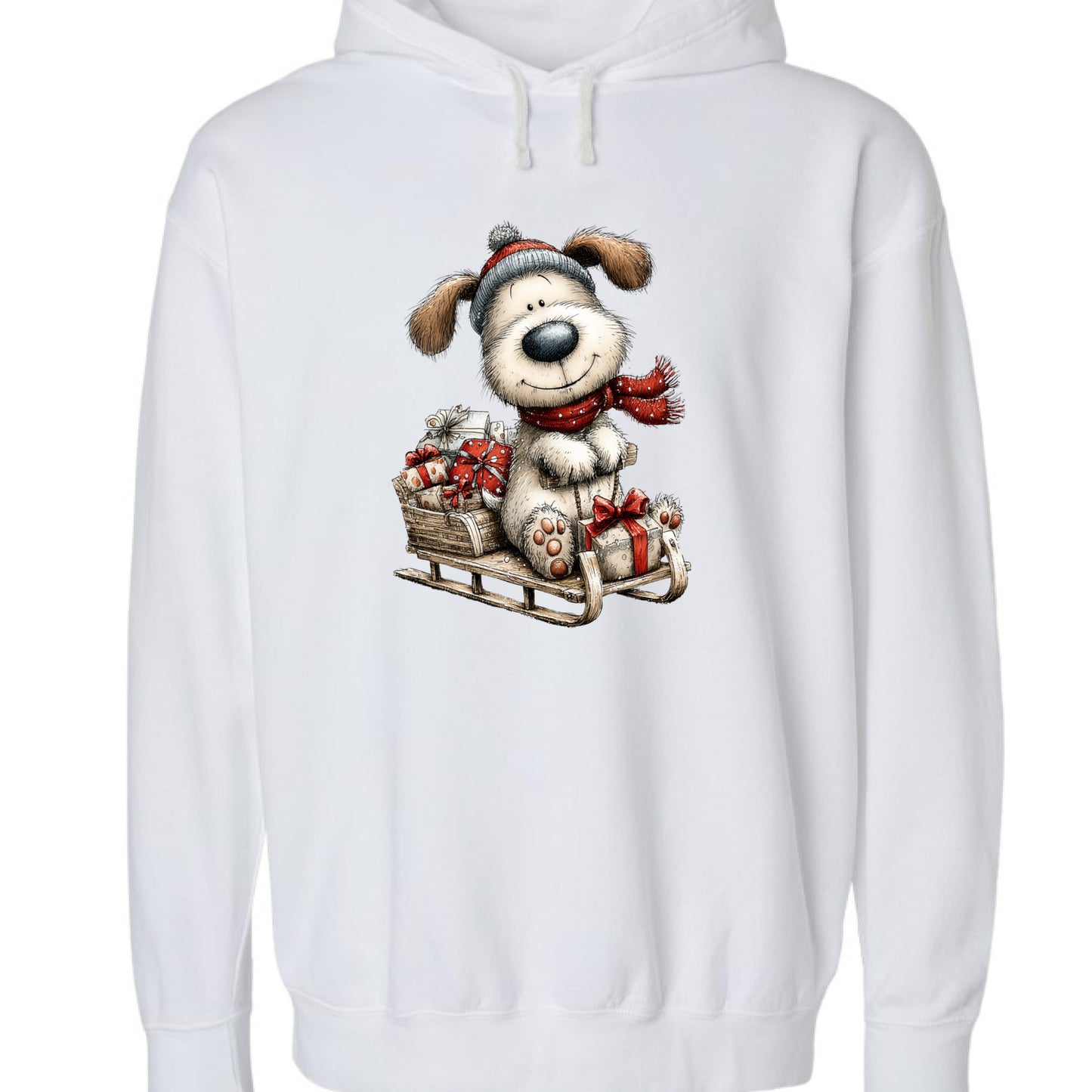 Comfort Colors Whimsy Sledding Pup Hoodie - Winter Gift - Purrfect Pet Haven
