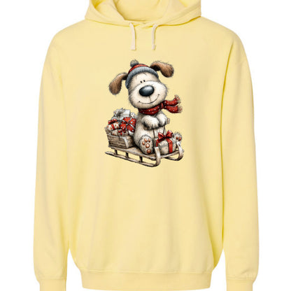 Comfort Colors Whimsy Sledding Pup Hoodie - Winter Gift - Purrfect Pet Haven