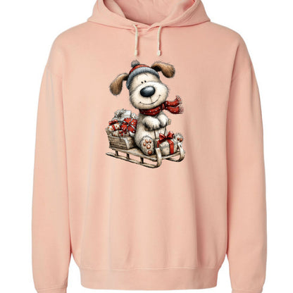 Comfort Colors Whimsy Sledding Pup Hoodie - Winter Gift - Purrfect Pet Haven
