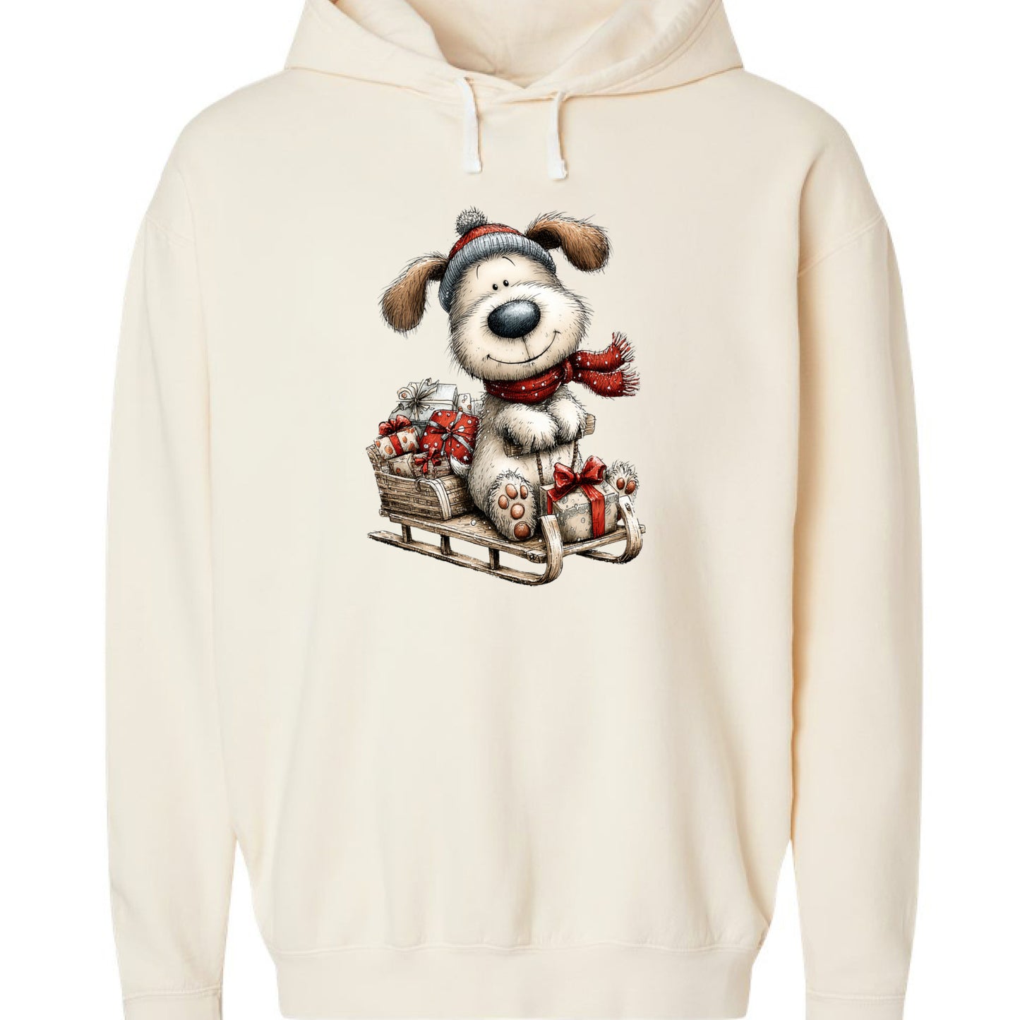 Comfort Colors Whimsy Sledding Pup Hoodie - Winter Gift - Purrfect Pet Haven