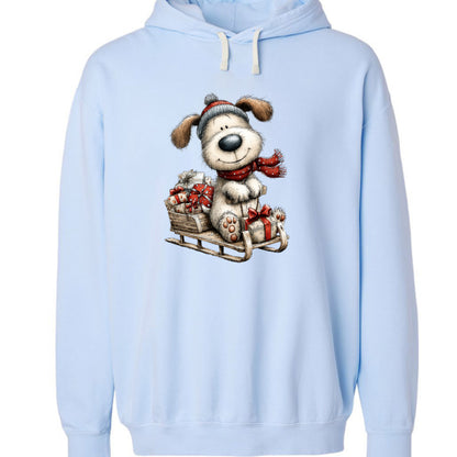 Comfort Colors Whimsy Sledding Pup Hoodie - Winter Gift - Purrfect Pet Haven
