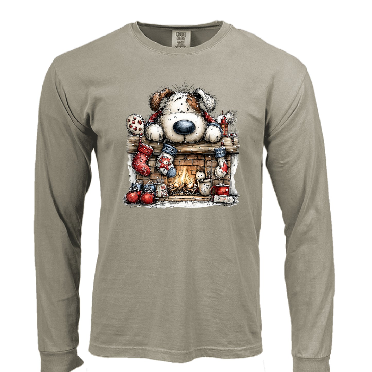 Comfort Colors Christmas Mantel Pup Long-Sleeve Shirt - Purrfect Pet Haven