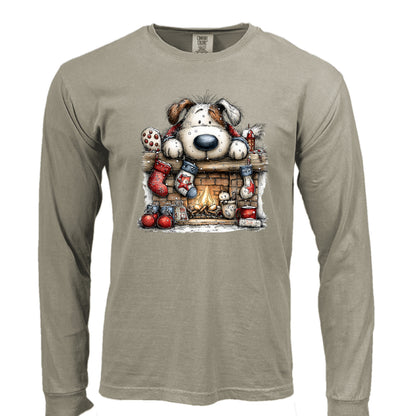 Comfort Colors Christmas Mantel Pup Long-Sleeve Shirt - Purrfect Pet Haven