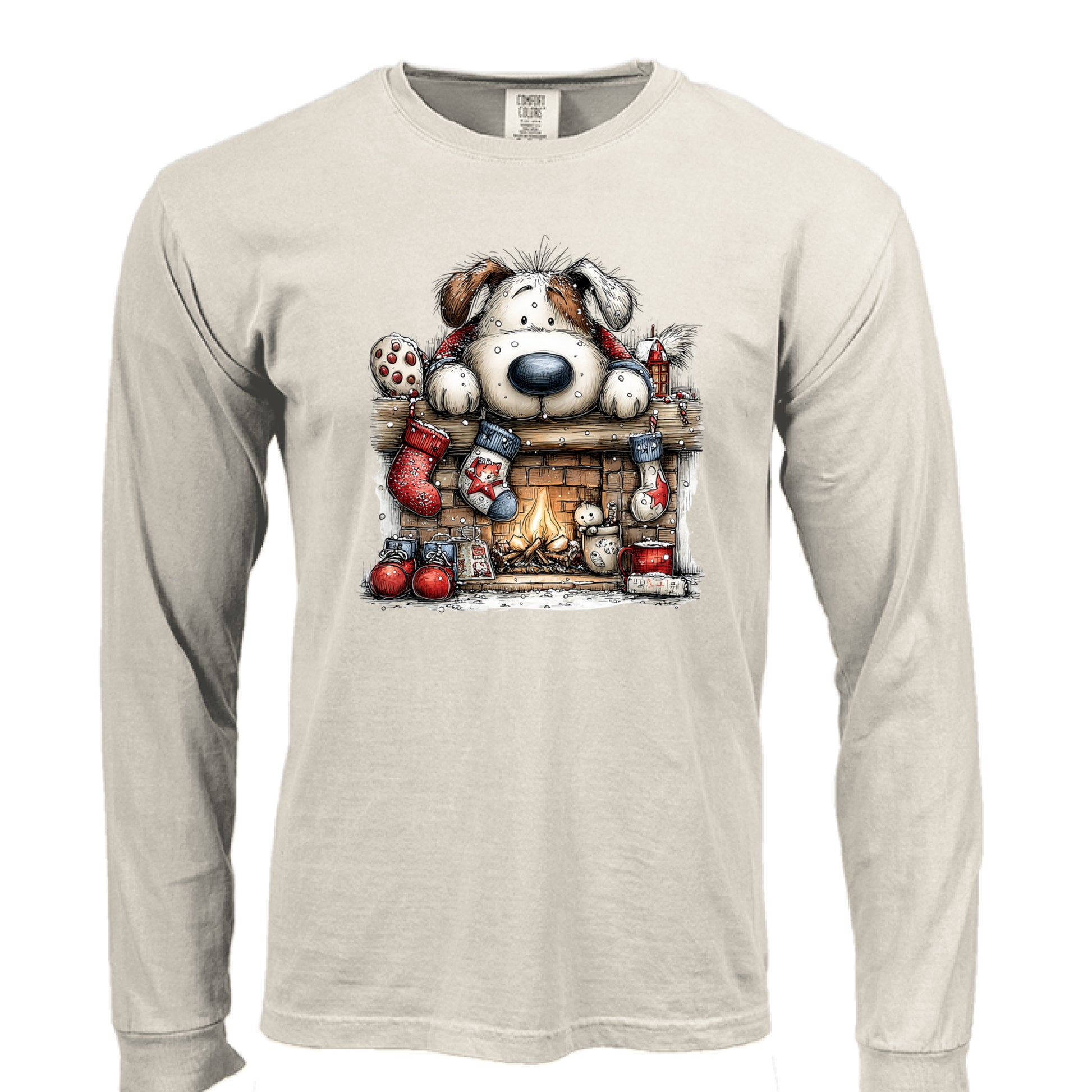 Comfort Colors Christmas Mantel Pup Long-Sleeve Shirt - Purrfect Pet Haven