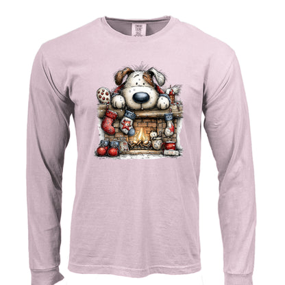 Comfort Colors Christmas Mantel Pup Long-Sleeve Shirt - Purrfect Pet Haven