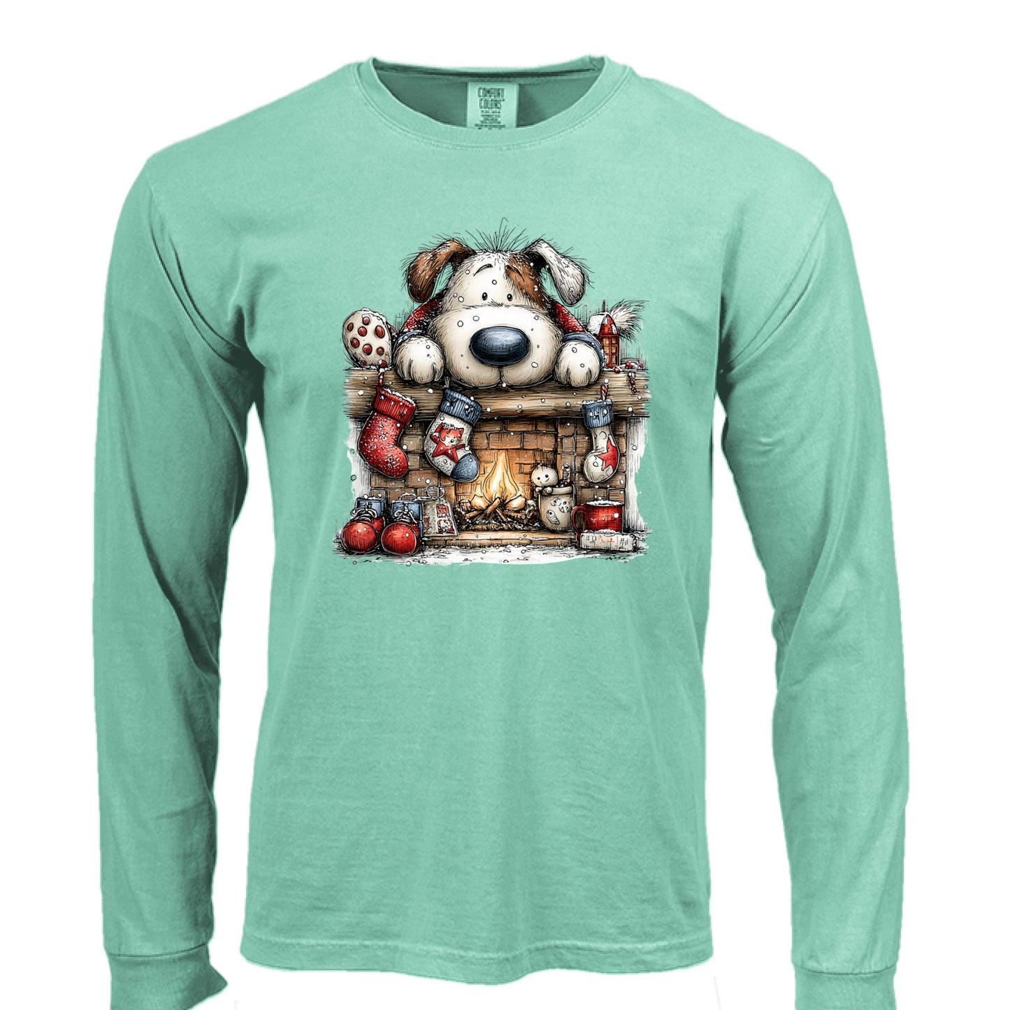 Comfort Colors Christmas Mantel Pup Long-Sleeve Shirt - Purrfect Pet Haven