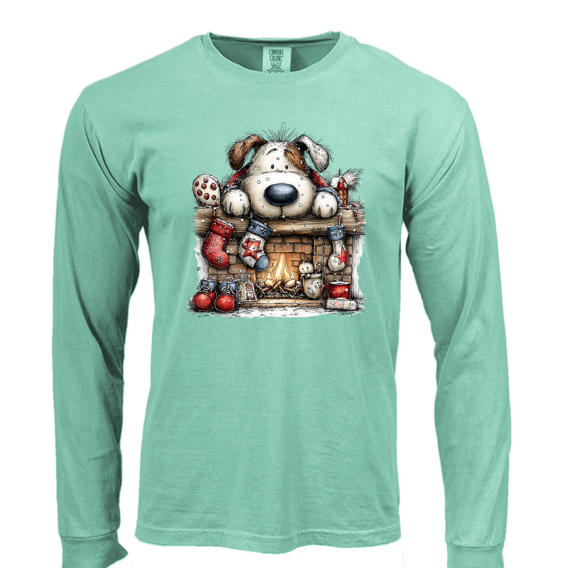 Comfort Colors Christmas Mantel Pup Long-Sleeve Shirt - Purrfect Pet Haven