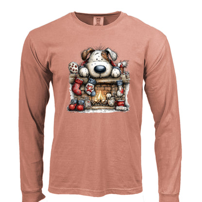 Comfort Colors Christmas Mantel Pup Long-Sleeve Shirt - Purrfect Pet Haven