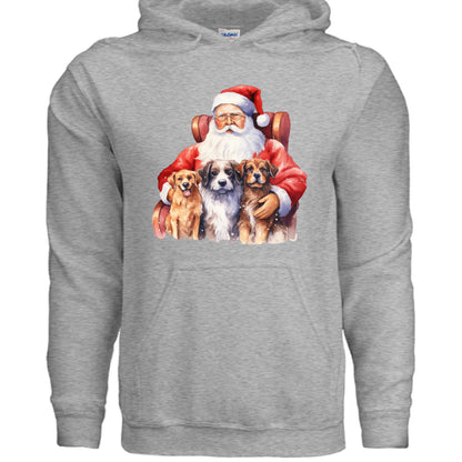 Santa Holding Pups Hoodie - Christmas Dog Lover Sweatshirt - Purrfect Pet Haven
