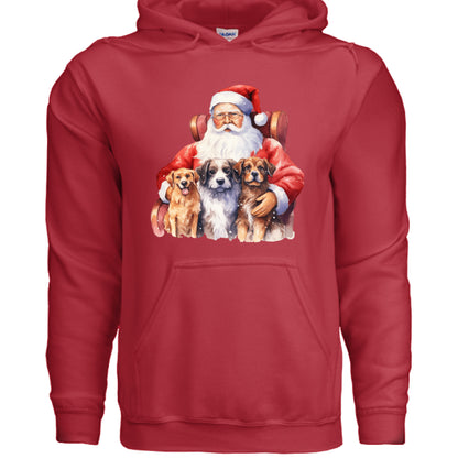 Santa Holding Pups Hoodie - Christmas Dog Lover Sweatshirt - Purrfect Pet Haven