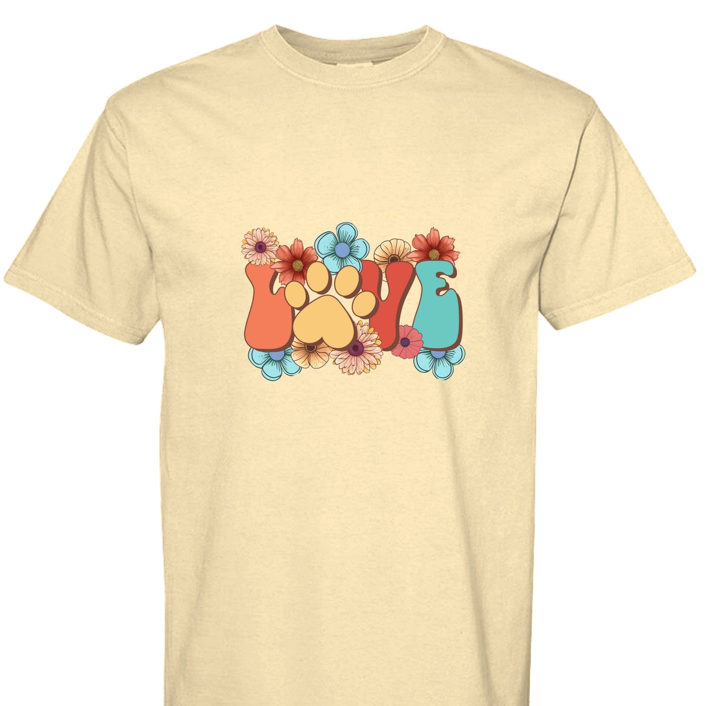 Comfort Colors T-shirt - Flowers and Love Paw Print - Purrfect Pet Haven