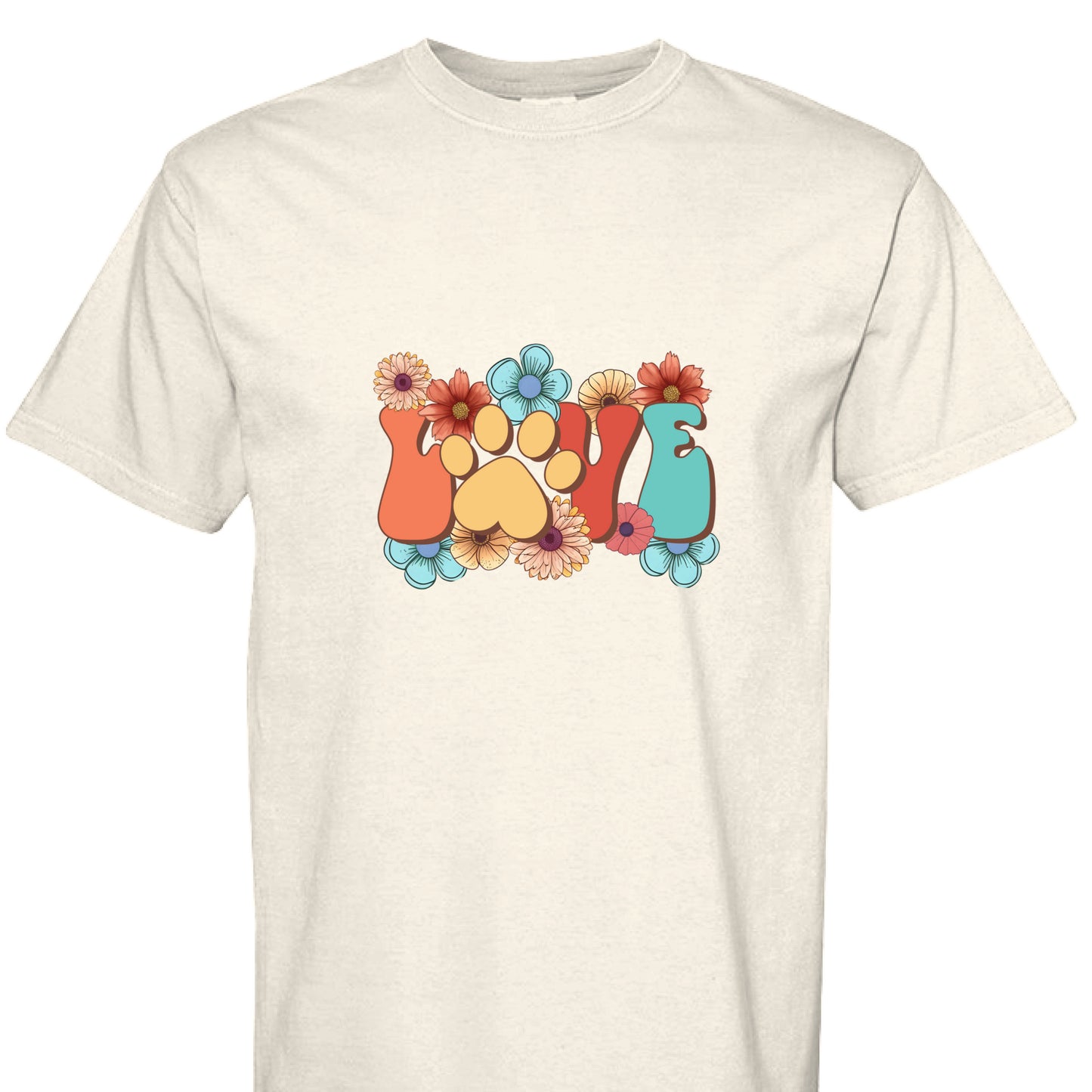 Comfort Colors T-shirt - Flowers and Love Paw Print - Purrfect Pet Haven