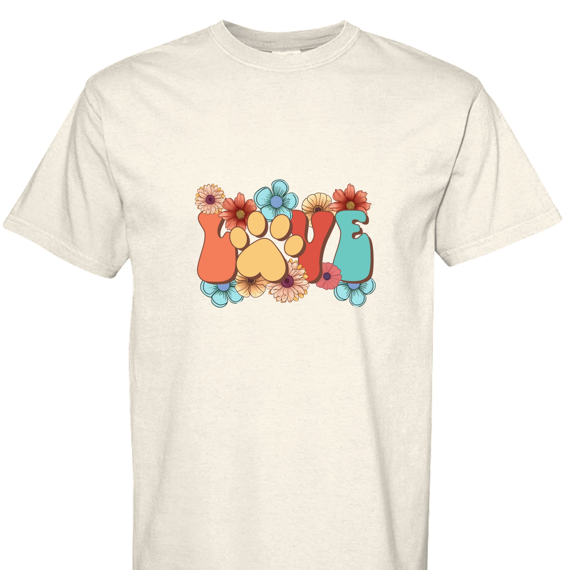 Comfort Colors T-shirt - Flowers and Love Paw Print - Purrfect Pet Haven