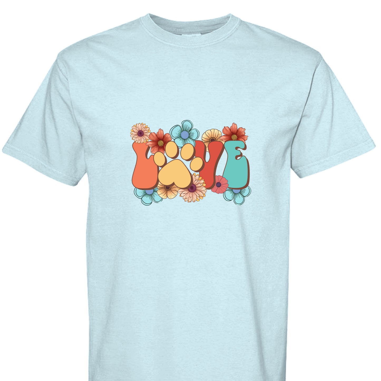 Comfort Colors T-shirt - Flowers and Love Paw Print - Purrfect Pet Haven