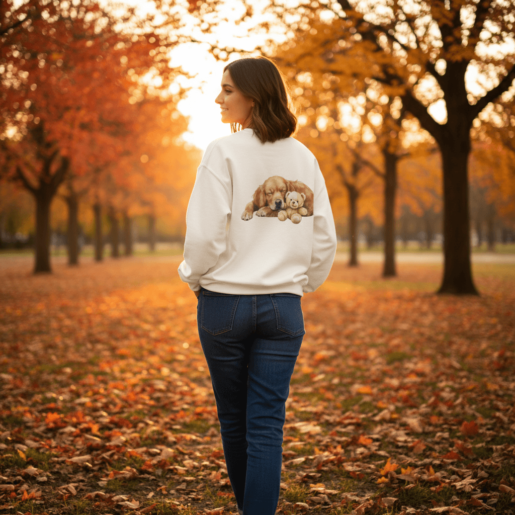 Baby Golden Retriever Crewneck - Nap with Teddy Bear - Purrfect Pet Haven