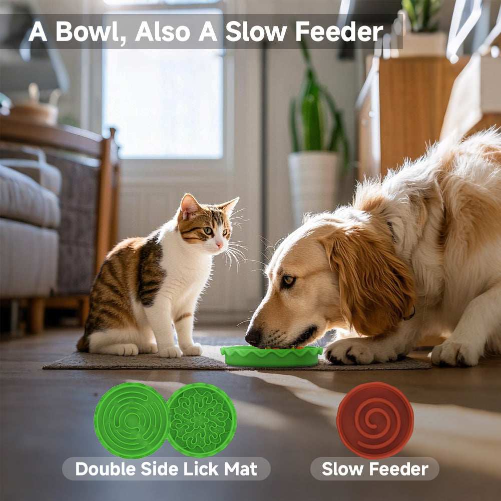 Hamburger Pet Bowl Set - 5-in-1 Slow Feeder with Lick Mat - Purrfect Pet Haven