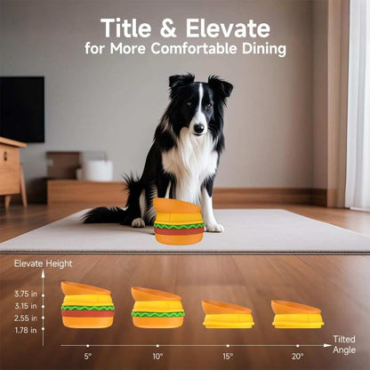 Hamburger Pet Bowl Set - 5-in-1 Slow Feeder with Lick Mat - Purrfect Pet Haven