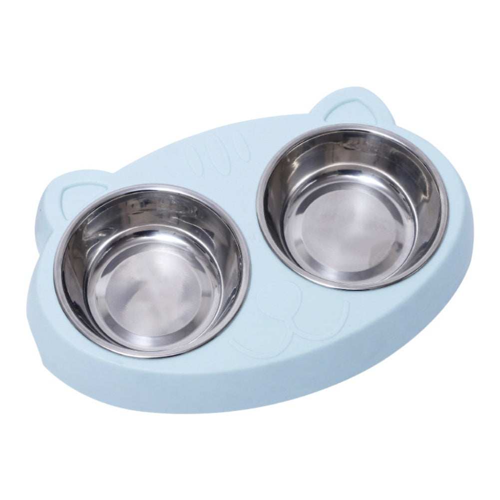 Wefulfil pet feeder stainless steel bowls with light blue cat-shaped holder for feeding pets
