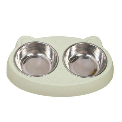 Wefulfil pet feeder stainless steel bowls with dual bowl design in a cat-shaped plastic base