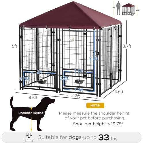 Outdoor Kennel With Rotating Bowl Rack, Walk-in Pet Playpen, Welded Wire Steel Dog Pen, With Waterproof And UV Resistant Awning - Purrfect Pet Haven