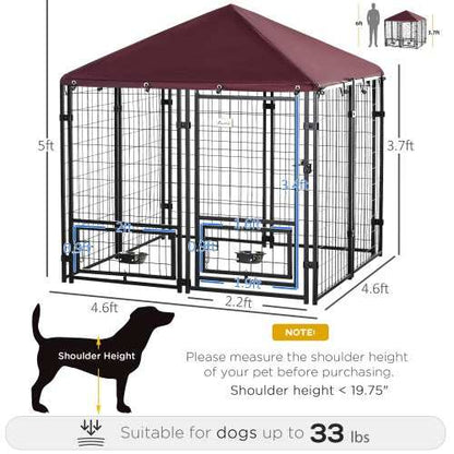 Outdoor Kennel With Rotating Bowl Rack, Walk-in Pet Playpen, Welded Wire Steel Dog Pen, With Waterproof And UV Resistant Awning - Purrfect Pet Haven
