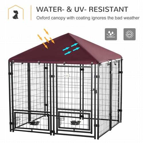 Outdoor Kennel With Rotating Bowl Rack, Walk-in Pet Playpen, Welded Wire Steel Dog Pen, With Waterproof And UV Resistant Awning - Purrfect Pet Haven