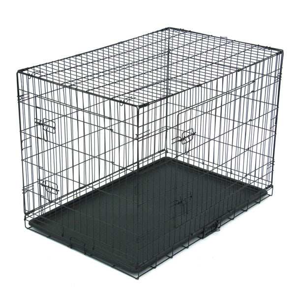 42 Inch Iron Foldable With Divider Plastic Tray Black Dog Cage - Purrfect Pet Haven