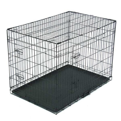 42 Inch Iron Foldable With Divider Plastic Tray Black Dog Cage - Purrfect Pet Haven