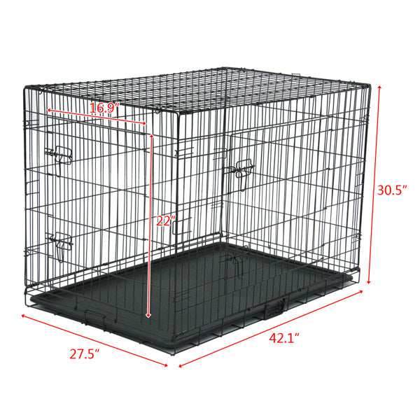 42 Inch Iron Foldable With Divider Plastic Tray Black Dog Cage - Purrfect Pet Haven