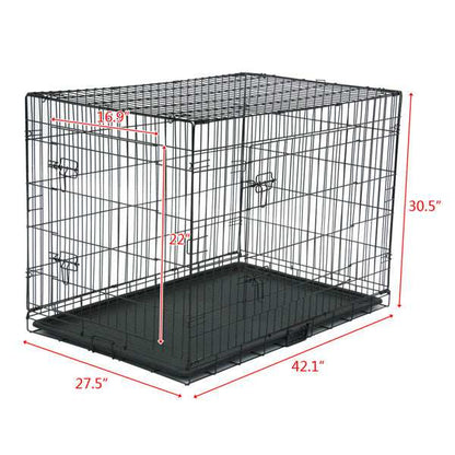 42 Inch Iron Foldable With Divider Plastic Tray Black Dog Cage - Purrfect Pet Haven