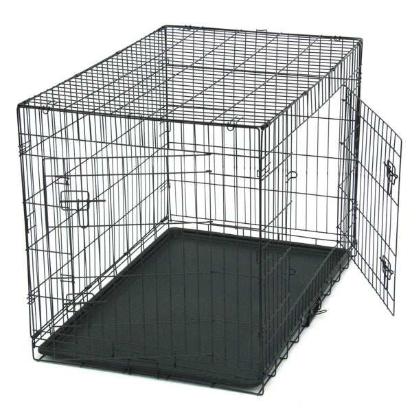 42 Inch Iron Foldable With Divider Plastic Tray Black Dog Cage - Purrfect Pet Haven