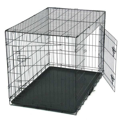 42 Inch Iron Foldable With Divider Plastic Tray Black Dog Cage - Purrfect Pet Haven