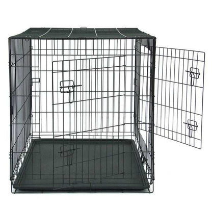 42 Inch Iron Foldable With Divider Plastic Tray Black Dog Cage - Purrfect Pet Haven