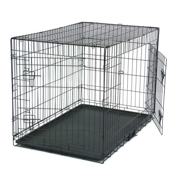 42 Inch Iron Foldable With Divider Plastic Tray Black Dog Cage - Purrfect Pet Haven