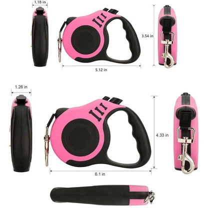 Wefulfil Retractable Dog Leash pink and black multiple angle views ergonomic handle metal clasp
