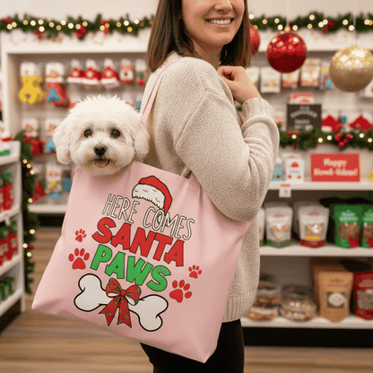 Santa Paws Holiday Tote with Festive Paw Prints for Dogs - Purrfect Pet Haven