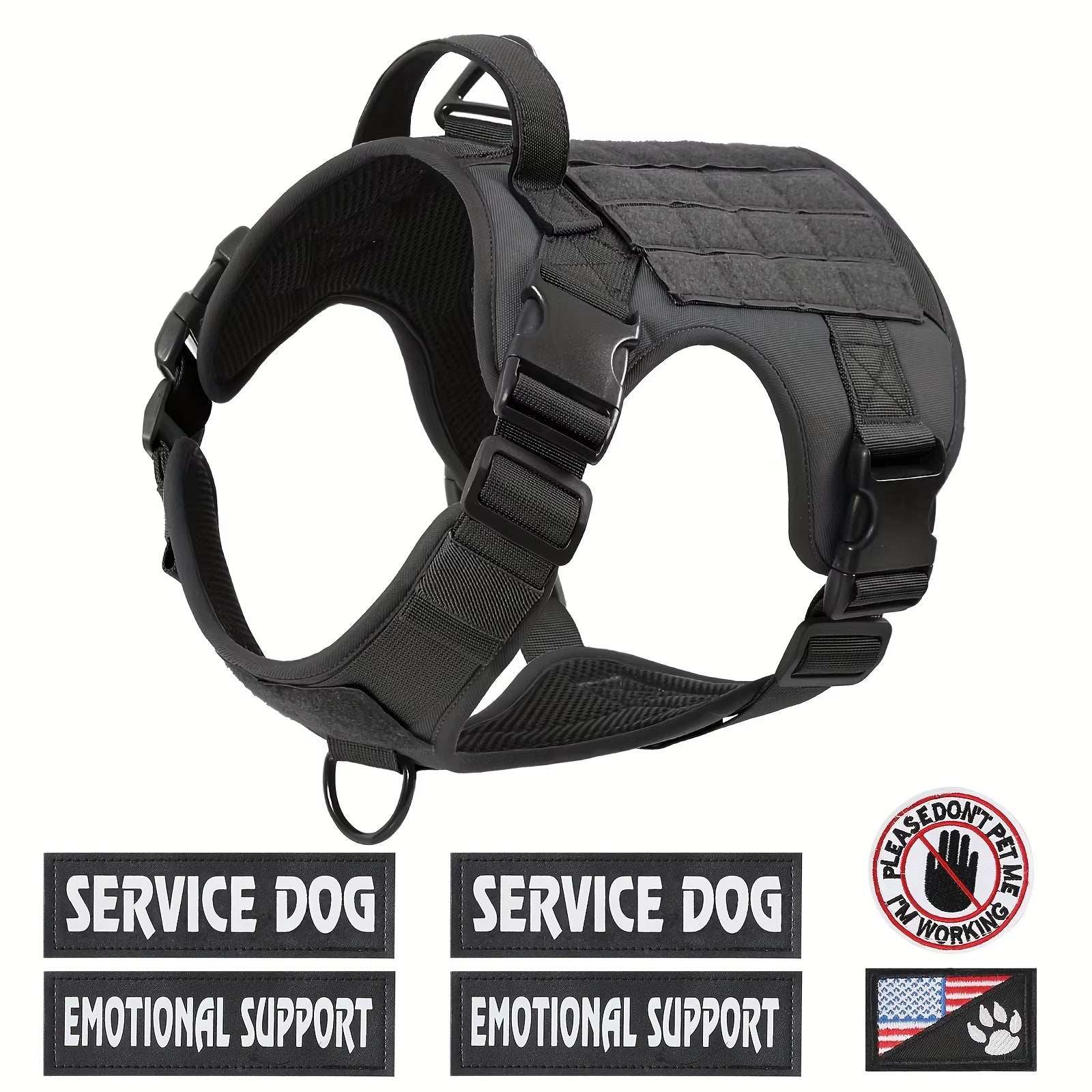 Wefulfil black Reflective Service Dog Vest with adjustable straps and service dog patches