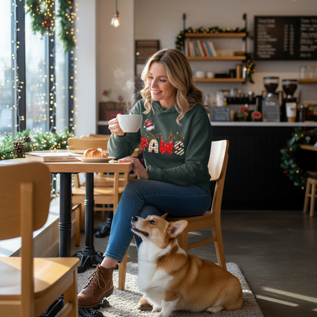 Santa Paws Forest Green Hoodie Lifestyle