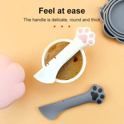 Wefulfil Scoop Spoon Jar Opener in white and gray with paw-shaped handles for pet food jars