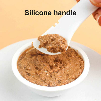 Wefulfil Scoop Spoon Jar Opener with silicone handle scooping pet food from white bowl