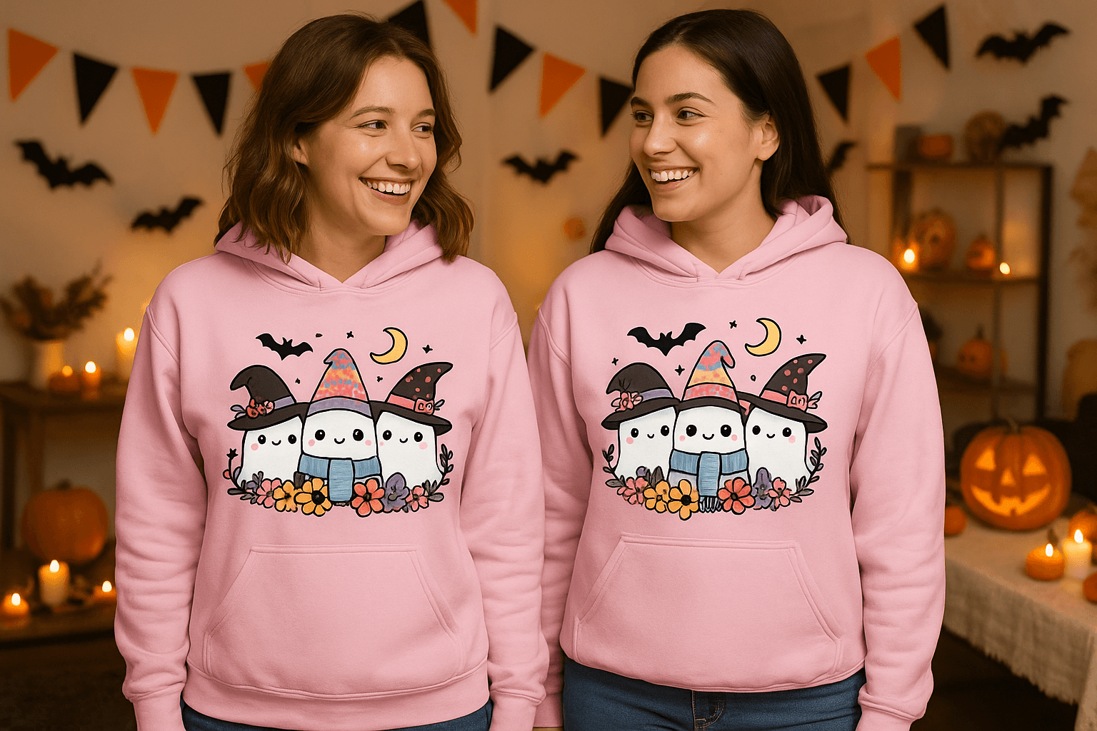 Three Cute Ghosts Hoodie Sweatshirt - Triple Halloween Fun - Purrfect Pet Haven