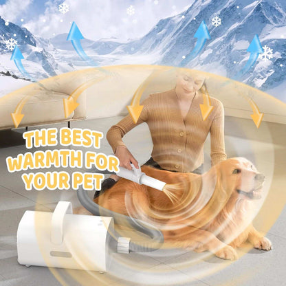Wefulfil Pet Grooming Vacuum Cleaner removing pet hair while providing warmth for dogs