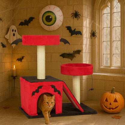 Halloween Cat Climbing Frame Gothic Cat Tree with Spacious Cat Condo - Purrfect Pet Haven