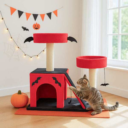 Halloween Cat Climbing Frame Gothic Cat Tree with Spacious Cat Condo - Purrfect Pet Haven