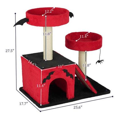 Halloween Cat Climbing Frame Gothic Cat Tree with Spacious Cat Condo - Purrfect Pet Haven