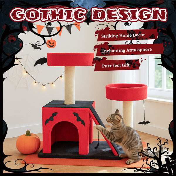 Halloween Cat Climbing Frame Gothic Cat Tree with Spacious Cat Condo - Purrfect Pet Haven